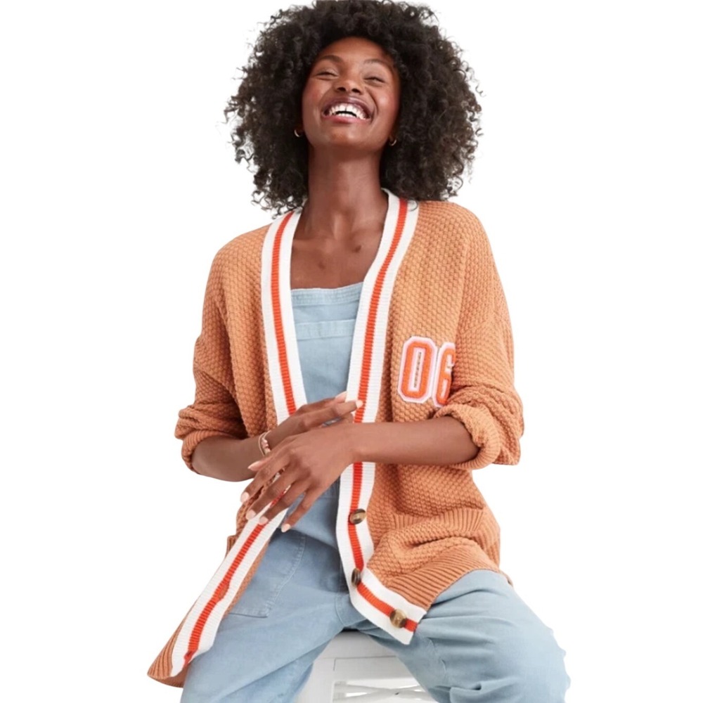 Aerie Varsity Cardigan Sweater Oversized V-Neck Preppy Ivy League Schoolgirl XL